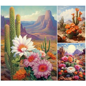 30 * 40cm卸売カスタムサボテン花絵海景ラウンドフルドリル5dDiyアクリルビーズ額入りダイヤモンド絵画 - Product Image 4