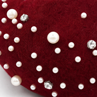 Béret en Laine pour Femme avec Faux Perles et Strass, Béret Français Orné Rouge Vin, Chapeau Béret Scintillant pour Fête, Vente en Gros OEM