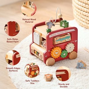 Autobus in legno <span class=keywords><strong>Montessori</strong></span> 5 in 1, giocattoli educativi <span class=keywords><strong>Montessori</strong></span>, nuovi giocattoli sensoriali per l'apprendimento dei bambini, Busy Box - Product Image 2