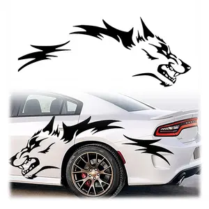 2pcs/set Running Wolf Graphics Vinyl Sticker Self-Adhesive Racing Sports Car Side Door Decal Car Body Graphics Wolf Decal