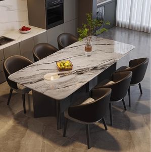ชุดโต๊ะอาหารหินอ่อนหรูหราสไตล์ยุโรป โครงโลหะแบบฝรั่งเศส ขยายได้ เหมาะสำหรับบ้านพักอาศัย วิลล่า อพาร์ตเมนต์ หรือเฟอร์นิเจอร์ร้านอาหาร - Product Image 5