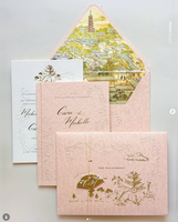 Sobre de Boda Rosa Polvoriento de Lujo con Diseño de Pagoda Japonesa y Flor de Cerezo en Acuarela, con Lámina Dorada en Relieve e Impresión Personalizada