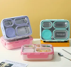 Usine directe en gros 4 compartiments Boîte à lunch en acier inoxydable Bento pour enfants adultes Contenants métalliques étanches sans BPA