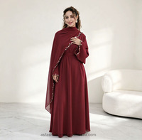 Ensemble Abaya Hijab Personnalisé en Gros avec Perles Florales, Robe Longue Ample Couleur Unie, Style Turc Modeste, Robe Islamique pour Femme OEM