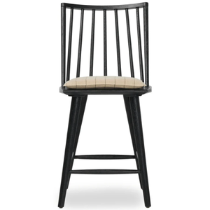 Tabouret de bar haut durable Lewis Windsor en bois de chêne, cuir véritable, lin et coton pour bar à domicile et salle à manger - Product Image 5
