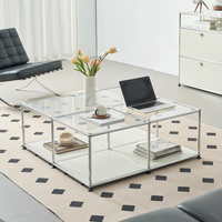 Mesa de Centro de Acero Inoxidable, Mesa Auxiliar para Sofá, Estante de Almacenamiento, Mueble de Almacenamiento con Tapa de Vidrio o Acero para Sala de Estar, Muebles para el Hogar