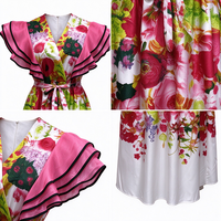 Nouvelle Robe Trapèze Décontractée Rétro à Imprimé Floral, Col en V, Manches Courtes et Taille Haute, Vente en Gros 25762