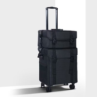 Valise de coiffeur et de maquilleur en ABS noir avec roulettes pivotantes, doublure en polyester, serrure, étui de rangement de voyage écologique