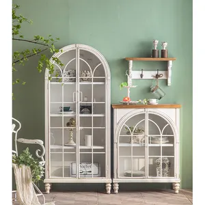 Özelleştirilmiş Nordic fransız Retro tarzı katı ahşap temperli cam ev mutfak yatak odası oturma odası dekoratif uzun dolap