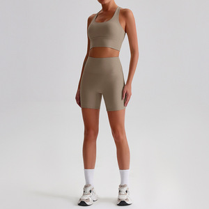 Fornitore di produzione Set Fitness da palestra 2 pezzi bella schiena alta elasticizzata traspirante morbida sensazione di umidità traspirante Set Yoga - Product Image 2