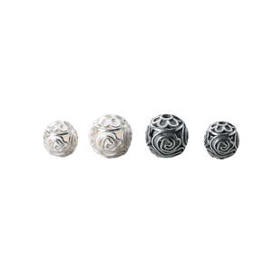 Perles d'espacement en argent sterling S925 Lucky LK-SAB4049 pour tressage de cordes DIY, 10-12mm, motif floral texturé creux mat - Product Image 1