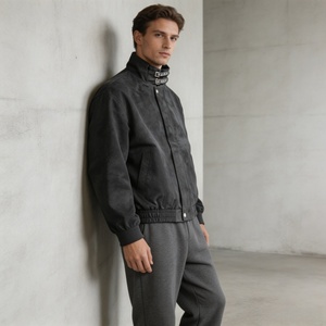 Custom <b>Men's</b> Black <b>Suede</b> Bomber <b>Jacket</b> Stand Collar Zipper Design Satin Lining Casual <b>Jacket</b> for Autumn Wear - Product Image 4