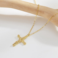 Collier pendentif croix texturée irrégulière en argent sterling 925 plaqué or, colliers croix froissée religieux chrétien