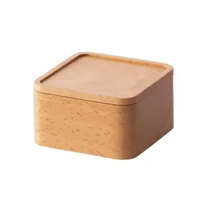 Small Beech Wooden Jewelry & Watch Storage Box & Bin with Cover Lid