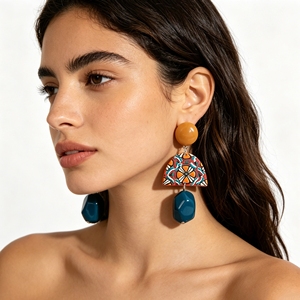 Bohemian Geometric Drop Acrylic Titanium Plated Pendant Earrings Mexican Folk Pattern Statement for Women Party Occasion - Product Image 5
