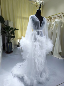 S0292N 2025 Abito da Sera Premaman con Scollo a V in Tulle, Scialle Lungo in Chiffon con Decorazioni in Pizzo - Product Image 4