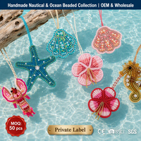 Ornamen Pesona Lautan Berhias Manik-Manik Buatan Tangan, Liontin Nautikal dari Manik-Manik Biji, Bintang Laut, Kuda Laut, Kerang, Gantungan Tas, Grosir MOQ 50pcs
