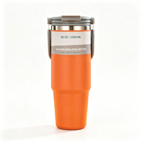 Gobelet isotherme en acier inoxydable de 40 oz, tasse à café de voyage à double paroi avec poignée et couvercle rabattable, logo personnalisé OEM