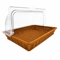 Panier à pain rectangulaire en métal fait main avec couvercle en acrylique, en rotin PP alimentaire, pour comptoir, fruits, collations, usage domestique