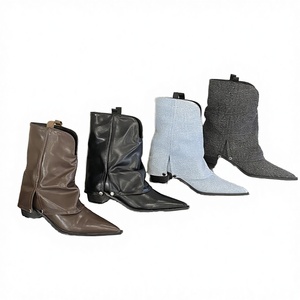 Bottines à talon rond sexy Cialisa, en PU noir, faites à la main, légères, pour femmes, nouvelle collection automne-hiver, pour mariage et soirée - Product Image 2