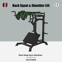 Equipo de Hack Squat y Levantamiento de Hombros con Brazos de Doble Movimiento, Plataforma Ancha para Pies, Soportes de Seguridad y Almacenamiento de Discos para Gimnasio