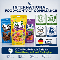 Sachets Mylar Personnalisés Anti-Odeur Refermables avec Fermeture Éclair pour Aliments, Bonbons et Gommes – Pochettes Autoportantes