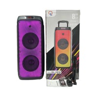 Speaker portabel bertenaga baterai dengan layar display, driver ganda 8 inci, RGB, plastik, mikrofon nirkabel, remote control, USB/Aux/XLR/RCA