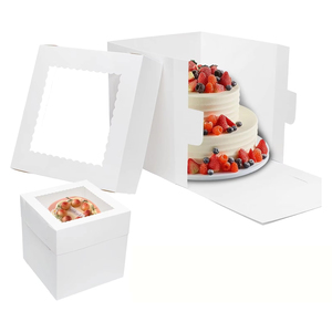 Scatole per torte alte 25 cm con finestra, <span class=keywords><strong>in</strong></span> <span class=keywords><strong>cartone</strong></span> bianco, con coperchi, per torte a più piani, matrimoni, feste di compleanno - Product Image 1