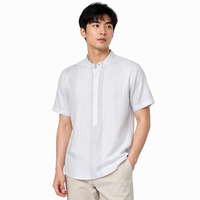 Kemeja Kasual Pria untuk Liburan, Slim Fit, Lengan Pendek, Kancing Depan, Bahan Polyester/Katun yang Bernapas untuk Kantor, Pernikahan, dan Pesta