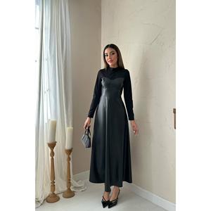 ชุดเดรสผ้าซาตินทรงเอไลน์สีดำ คอรูปหัวใจ ดีไซน์แบบแผง สำหรับใส่ในตอนเย็น - Product Image 4