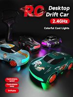 Coche de Carreras a Control Remoto EPT Escala 1:64, Eléctrico, con Luces LED de Colores, Mini Auto de Escritorio 4WD