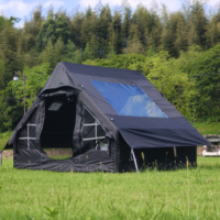Tente de camping gonflable pour 4 à 6 personnes avec pompe, cheminée, fenêtre de toit avec pompe, cabane gonflable imperméable 4 saisons, moustiquaires anti-insectes
