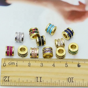 Perles cylindriques multicolores plaquées or 18 carats style punk, à grand trou, avec zircon, pour la fabrication de bijoux, breloques et pendentifs - Product Image 6