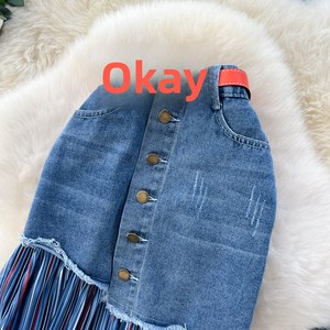 <span class=keywords><strong>Jupe</strong></span> <span class=keywords><strong>en</strong></span> <span class=keywords><strong>jean</strong></span> contrastante à rayures, taille haute, coupe trapèze, style vintage, séchage rapide, longueur midi, pour <span class=keywords><strong>femme</strong></span>, idéale pour le quotidien - Product Image 2