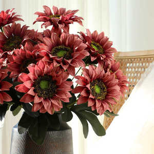 Venta caliente hermosa 9 cabezas otoño color artificial girasol ramo hogar boda Navidad Decoración - Product Image 4