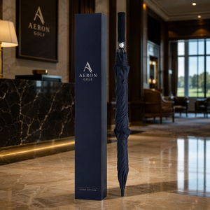 Paraguas personalizado de alta calidad con impresión del logotipo de Gold London Direct Chauffeurs, paraguas de golf con ribete reflectante y borde blanco. - Product Image 6