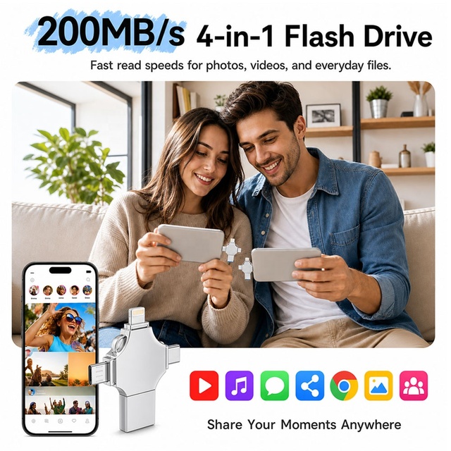 Nandstor Custom 16GB 32GB 64GB 128GB USB Flash Drive 4 in 1 USB Type-C or OTG Pen Drive With Logo for Business Gift