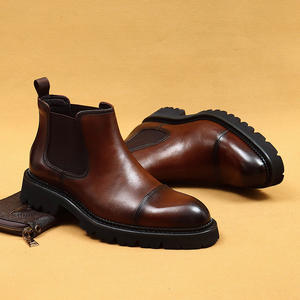 Chaussures en cuir à tige haute avec doublure en cuir véritable pour homme, bottines Chelsea formelles à bout pointu - Product Image 4