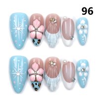1366-1370 Kuku Palsu Buatan Tangan 10pcs Bahan Press-On Model Almond Desain Ukiran Bunga Kustom Modis Persegi untuk Jari