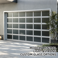 Porte de garage commerciale sectionnelle simple en verre trempé avec cadre en aluminium de 40 mm à vue complète, sur mesure, vente en gros