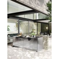 Îlot de cuisine extérieur personnalisable en acier inoxydable étanche avec rangement pour barbecue et grillades, idéal pour les fêtes
