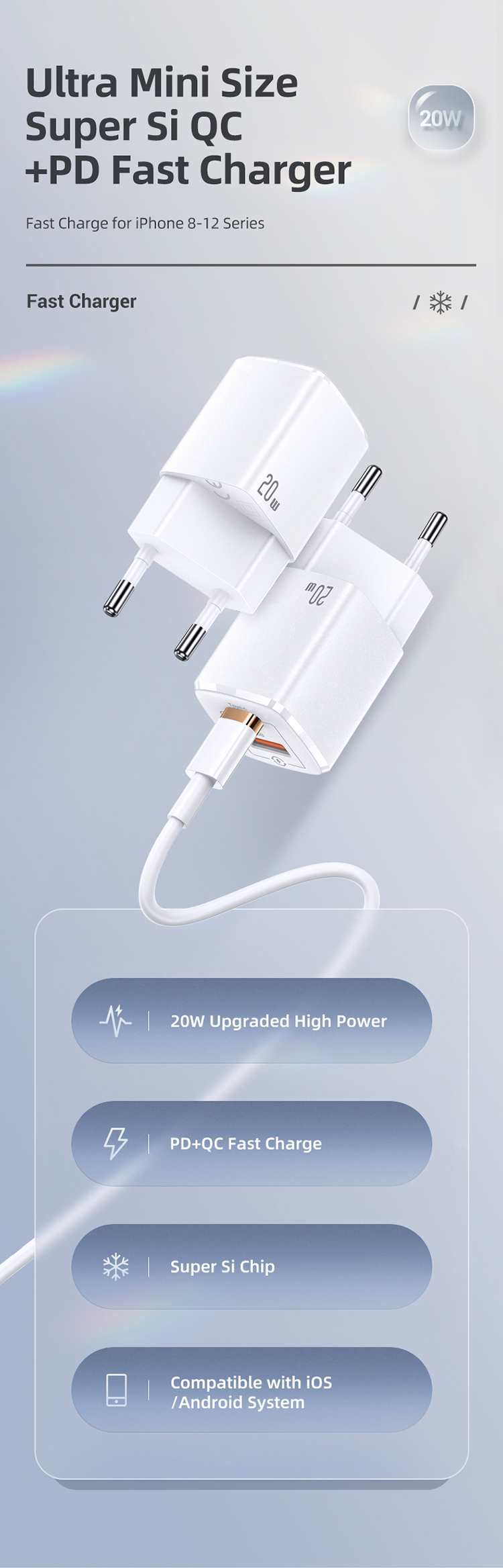 USAMS T37 Super Si 20W QC3.0+PD Fast Charger with Type C and USB 2 Ports (EU) US-CC128 16 H6571db6f87ce481382f72e841ca08512U