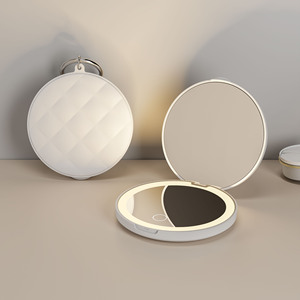 Hebilla de Metal blanco rosa portátil mano viaje maquillaje Mini cosmético Led espejo con luz doble cara espejo compacto - Product Image 1