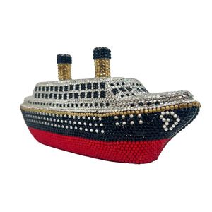 กระเป๋าคลัทช์ทรงเรือประดับเพชรเมทัลลิกสุดพิเศษสำหรับงานแต่งงาน งานพรอม กระเป๋าถือประดับลูกปัดคริสตัล - Product Image 4