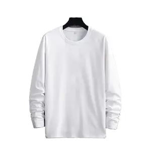 2024 200 g Schwere gekämmte Baumwolle weiße Basis Shirt solide Farbe langärmeliges T-Shirt Damen rundhalsausschnitt Faden Manschettenbasis T-Shirt für Herren