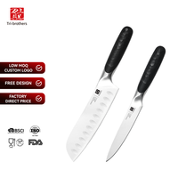Set Pisau Dapur 2 Buah Bahan Stainless Steel, Pisau Santoku 7 Inci dan Pisau Serbaguna 5 Inci dengan Gagang POM, Pisau Koki Profesional
