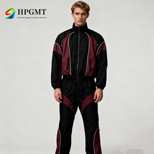 Herensportpak met lange, getailleerde joggingbroek, ademend, vintage stijl, effen patroon, zwaargewicht, milieuvriendelijk windjack 2 - Product Image 3