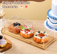 Support à gâteau rectangulaire avec couvercle Porte-assiette à gâteau en bambou Plateau à dessert à biscuits avec couvercle