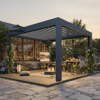 Pergola motorisée rétractable à lames orientables en aluminium de style chinois Airfun, écologique et durable, avec éclairage LED, protection contre le soleil et la pluie
