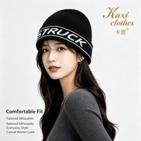 Bonnets personnalisés de haute qualité, tuques noires en acrylique, grandes lettres côtelées jacquard, bonnets d'hiver unisexes en acrylique tricoté pour le sport